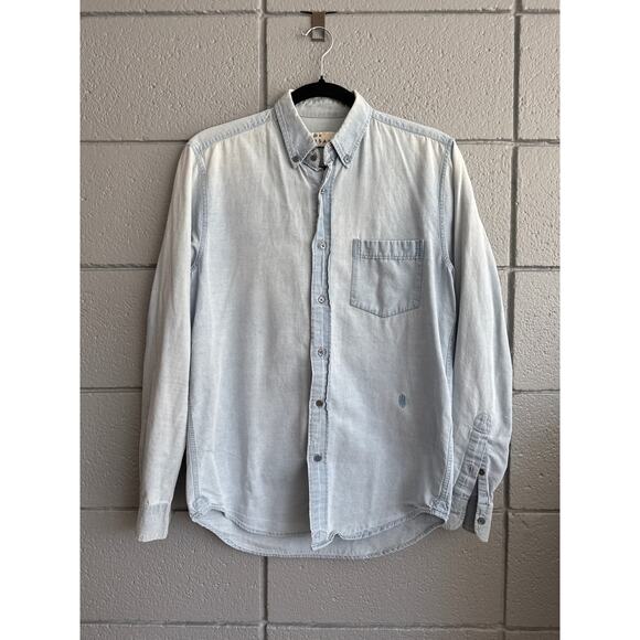Mens De Fursace Cotton Chambrey Button Front Blue Shirt Parisian Quiet Luxury 15 - Picture 1 of 3